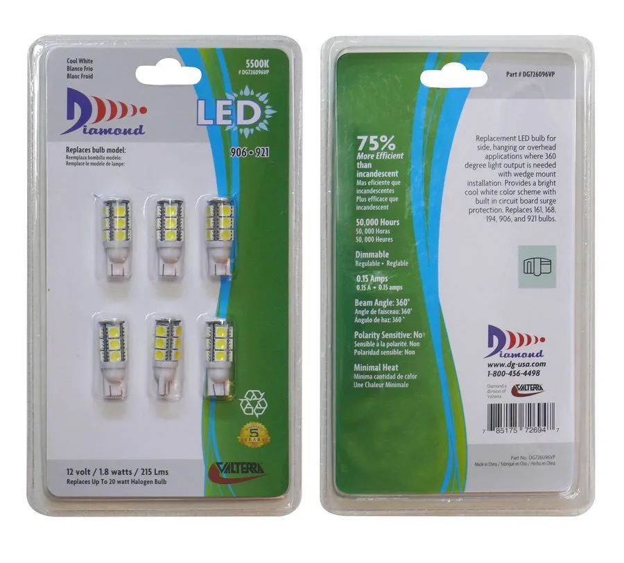 LED BULB 921 BRIGHT WH 6/pk
