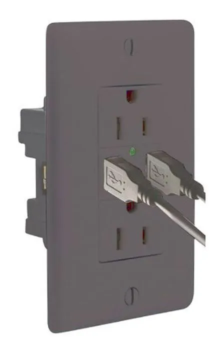 120V,Dble Usb Chgr/Outlet,Blk