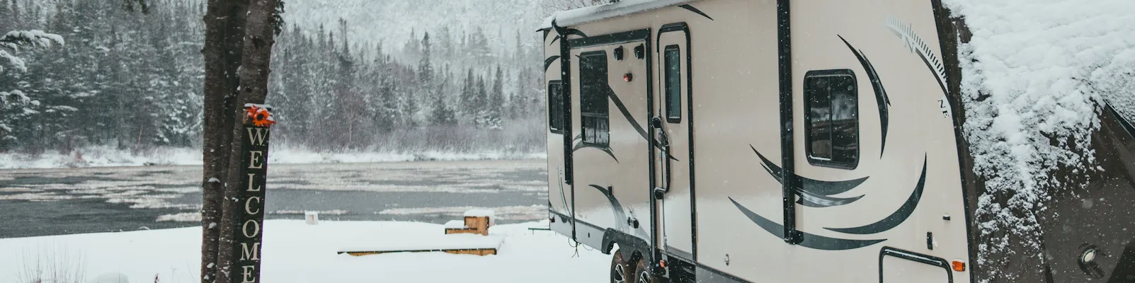 RV driving at sunset — shop RV parts, hitches, solar, and generators